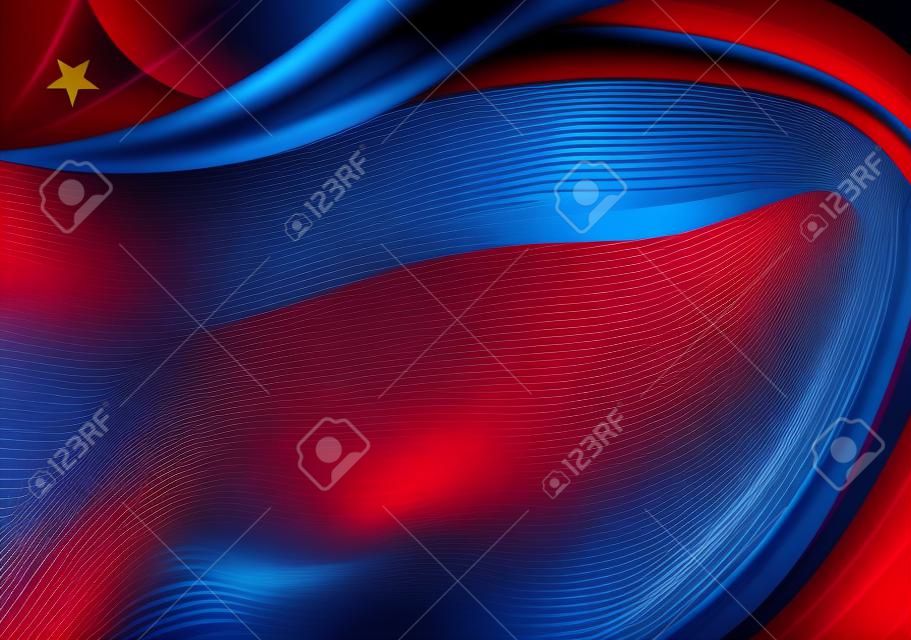 Fundo abstrato com formas de onda com as cores azul, vermelho, branco da bandeira do Chile para usar como Diploma ou Certificado