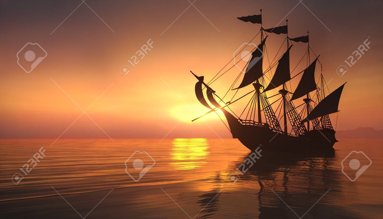 Altes Schiff im Meer Sonnenuntergang