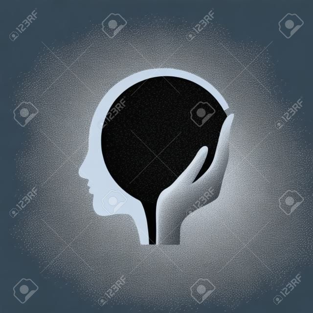 Hand in einem Kopf. Eine Vektor-Illustration