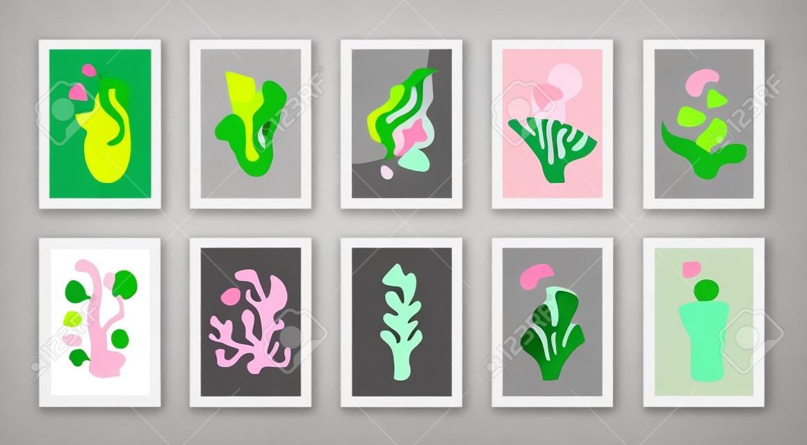 Set Calm Abstract Pattern With Elements Of Nature Collection Of Abstract  Organic Shapes With Silhouette Tropical Plants Minimal Art Design Foliage  Drawing With Fluid Geometric Forms And Lines Stock Illustration - Download