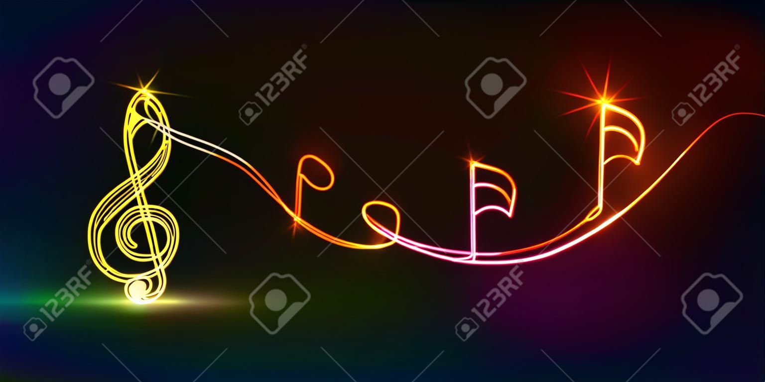 Neon music.musical notes.continuous line drawing.vector illustration.