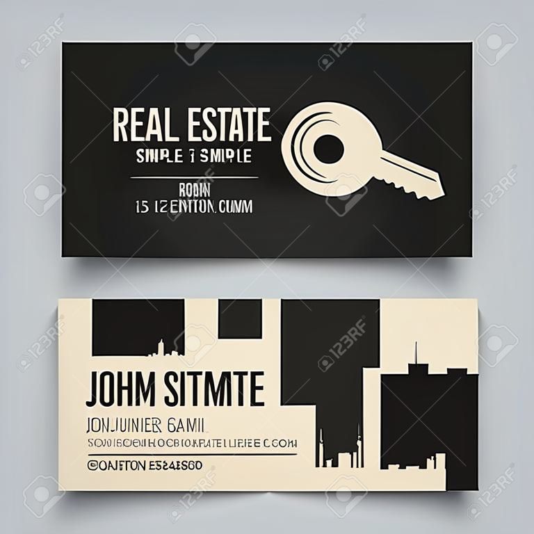Immobiliare semplice logo chiave. Business card template. Illustrazione vettoriale.
