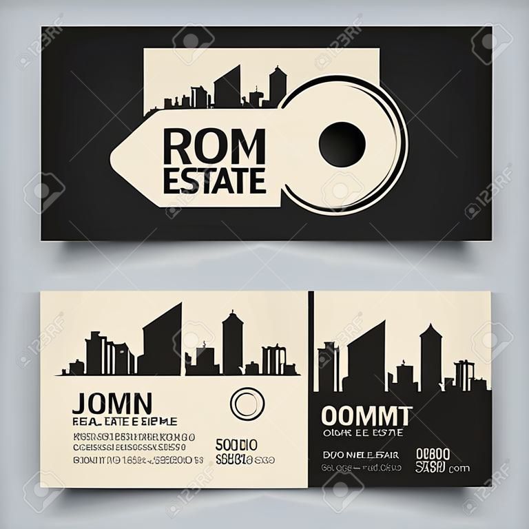 Real estate simple key logo. Business card template. Vector illustration.