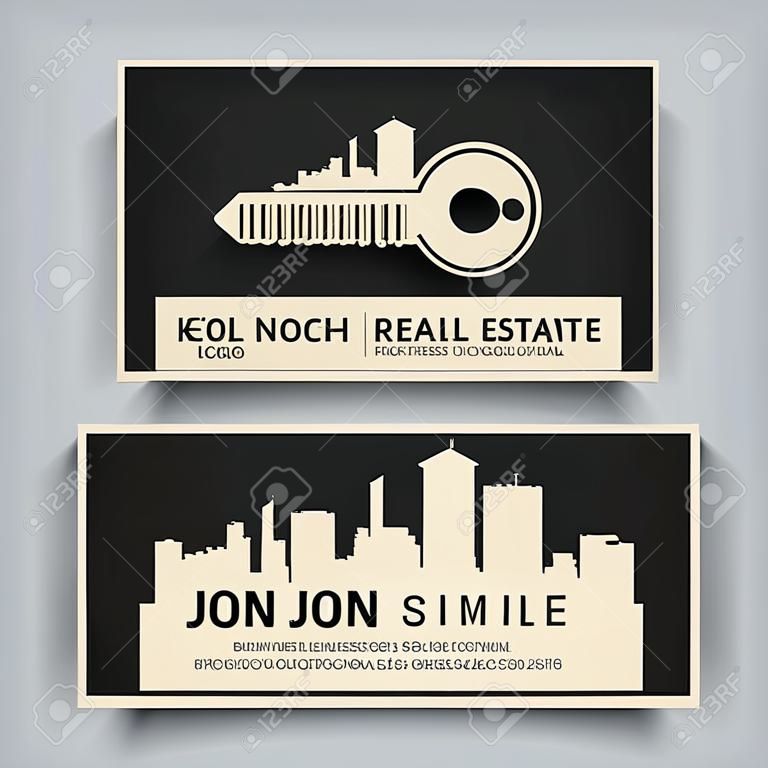 Real estate simple key logo. Business card template. Vector illustration.