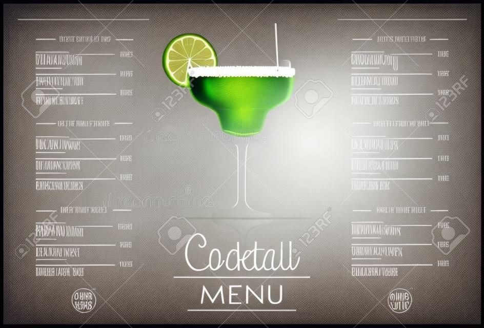 Margarita glass. Cocktail menu concept design for alcohol bar. Alcoholic classic drink with lime. vector illustration.