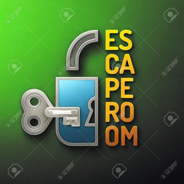 Ilustración de la llave. sala de escapar de la vida real y el cartel juego de búsqueda.