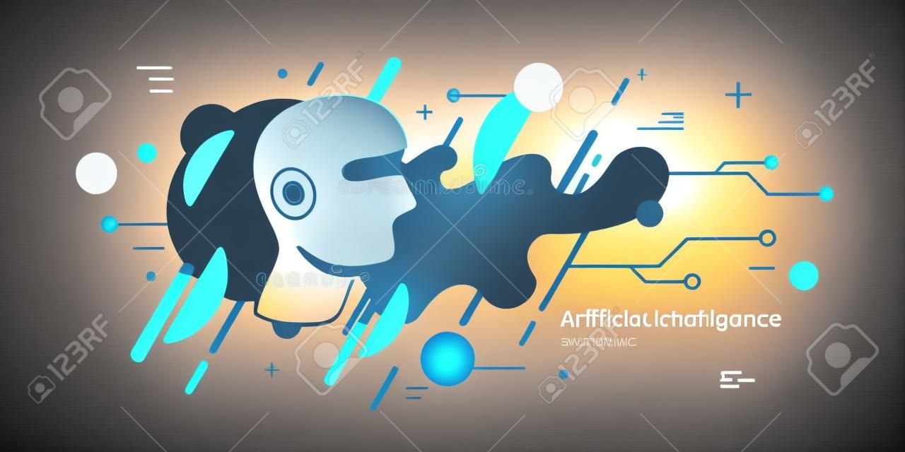 Artifical intelligence, conceptual poster. The analytical system. Vector illustration