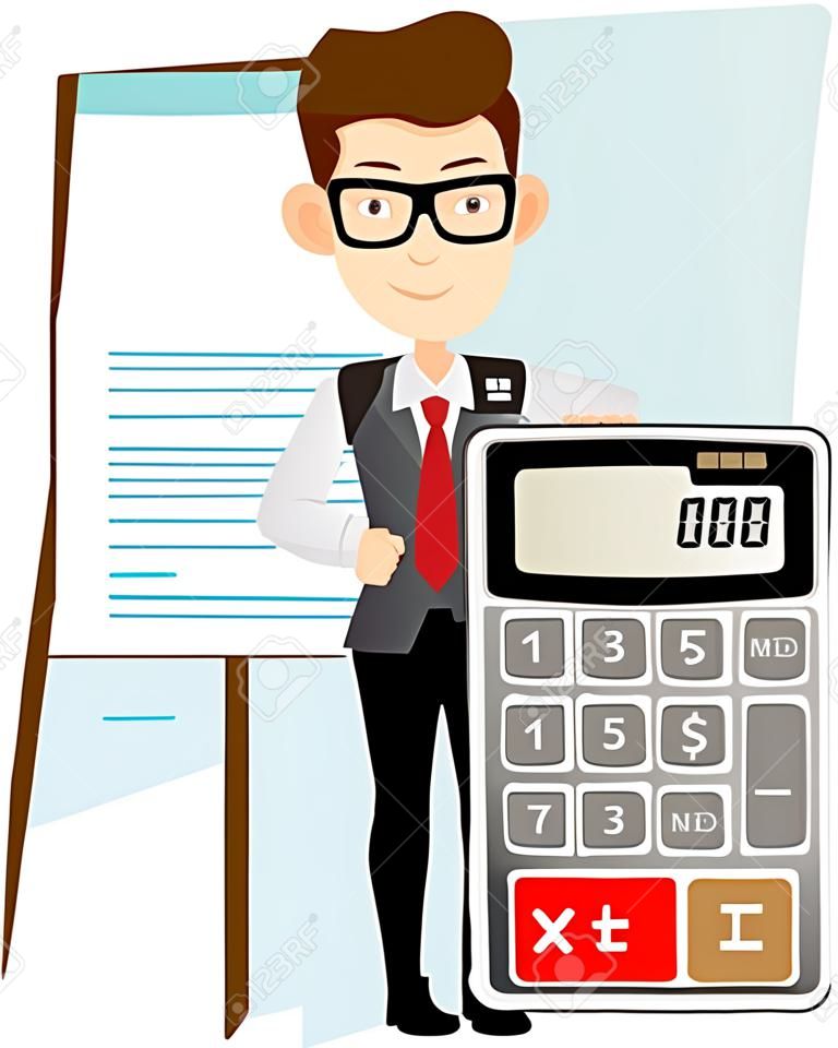 Accountant with a calculator, vector illustration