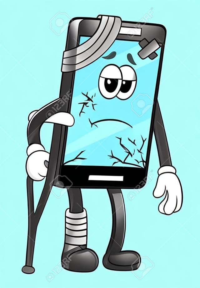 Мультфильм милый сломанный мобильный телефон