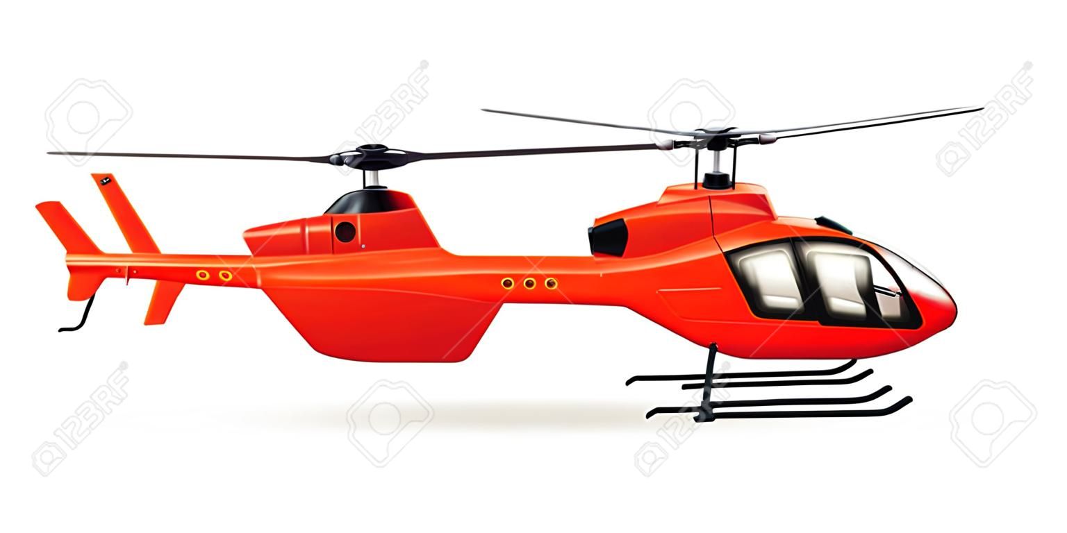 Roter Hubschrauber. Ziviler Passagierhubschrauber. Realistisches Objekt auf weißem Hintergrund. Vektor-Illustration