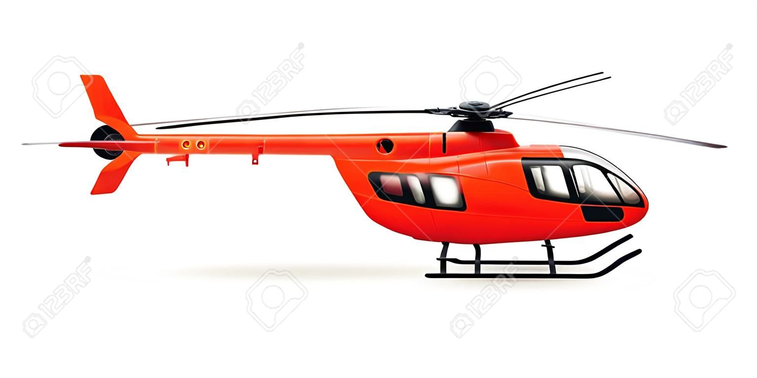 Roter Hubschrauber. Ziviler Passagierhubschrauber. Realistisches Objekt auf weißem Hintergrund. Vektor-Illustration