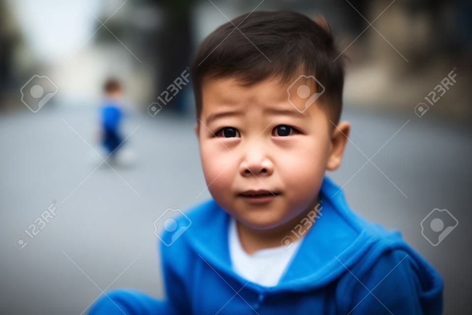 alone bambino triste che gioca su una strada