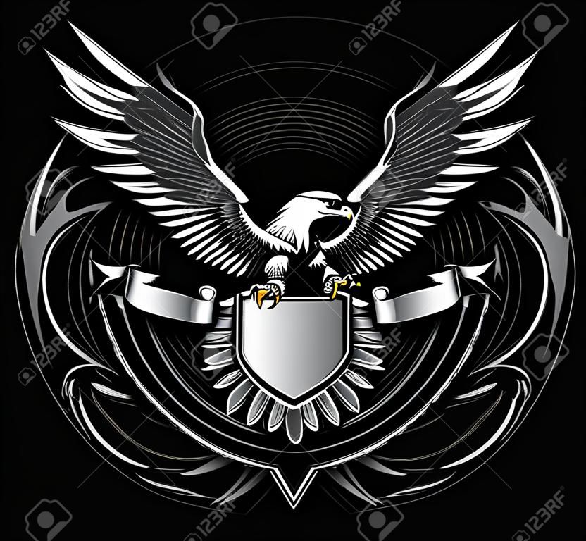 野鷹於盾與前一個條紋的標題在黑色背景上