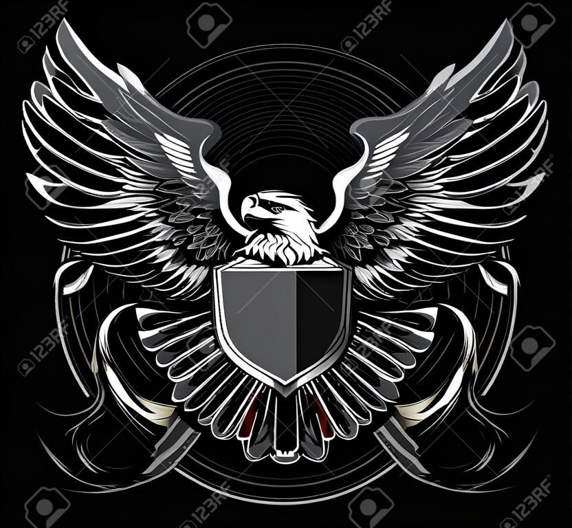 野鷹於盾與前一個條紋的標題在黑色背景上
