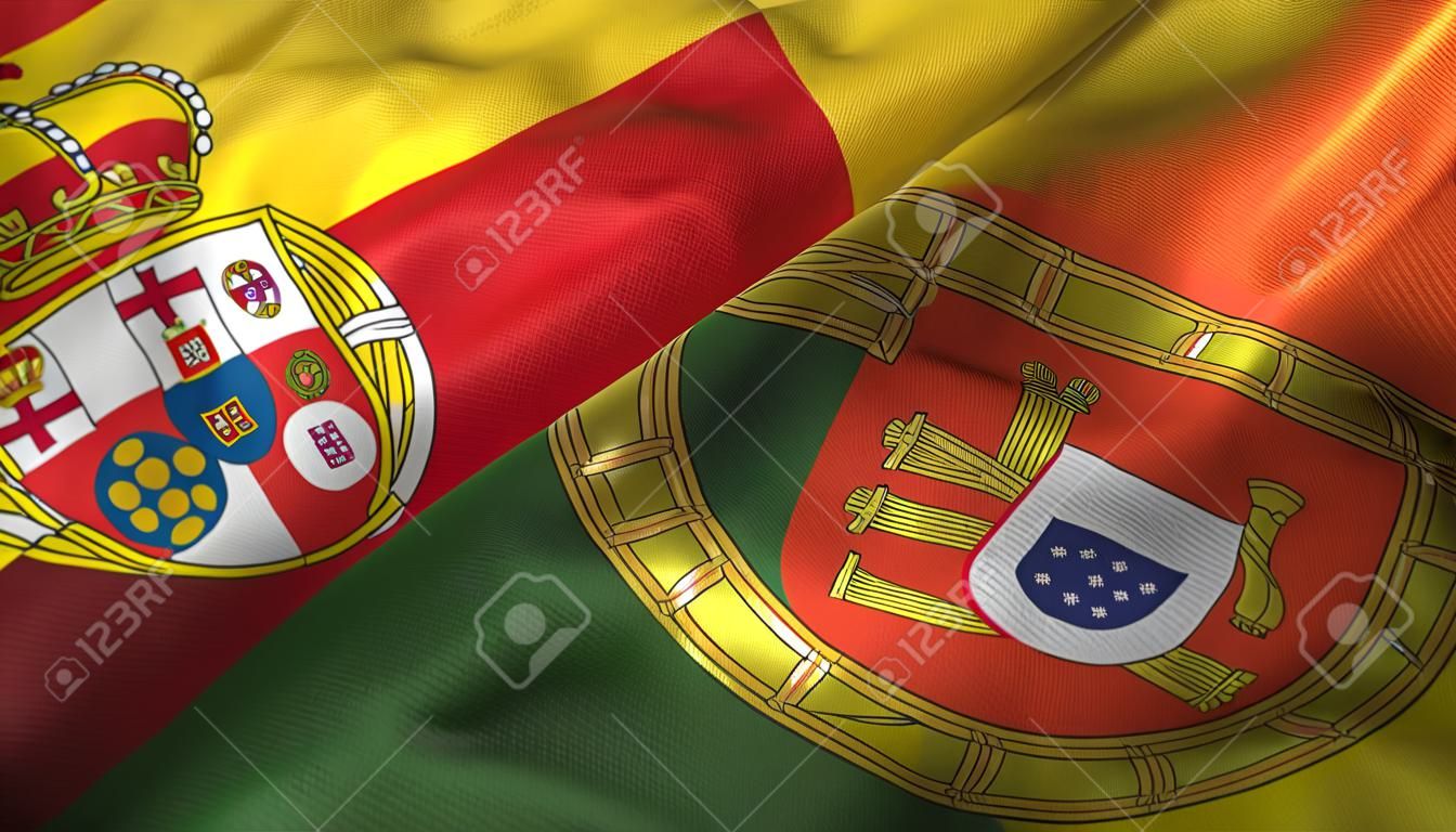 Spain and Portugal flags together relations textile cloth, fabric texture