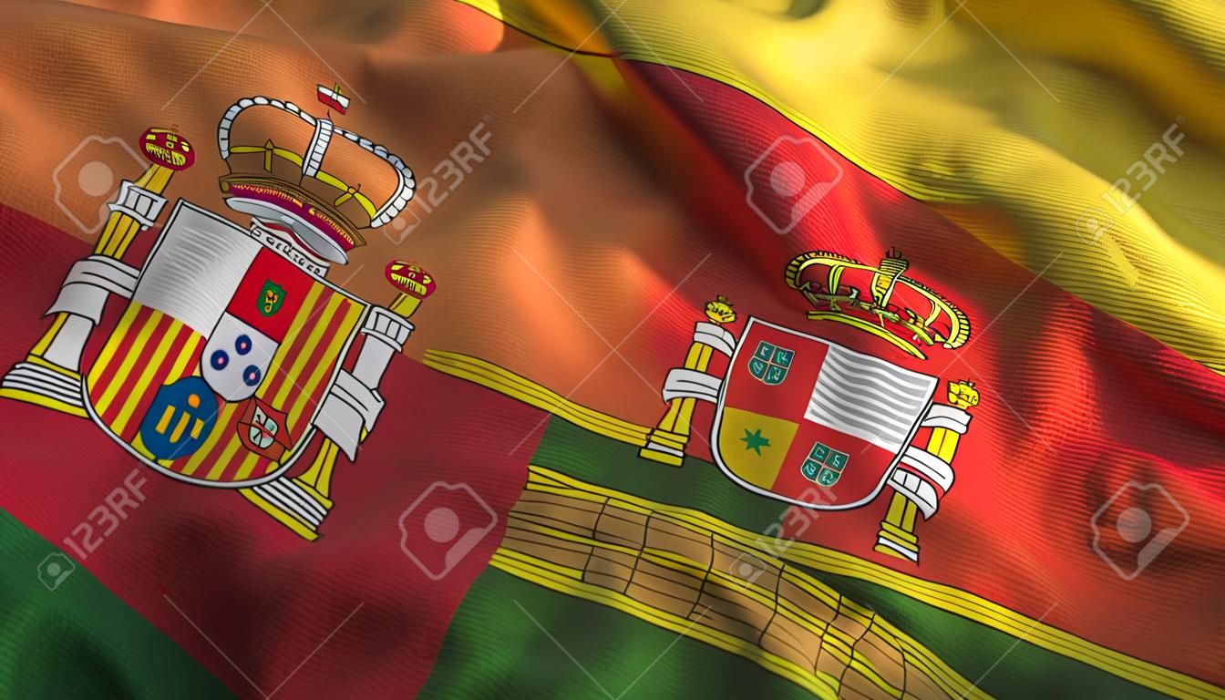 España y Portugal banderas juntos relaciones tela textil, textura de la tela