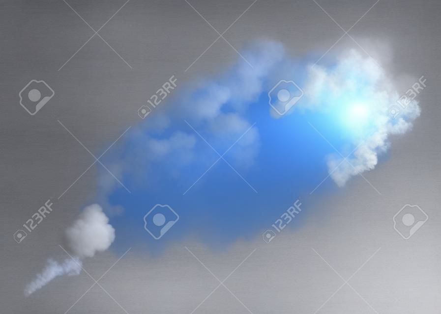 White smoke puff isolated on transparent background. Steam explosion special effect. Realistic vector column of fire.