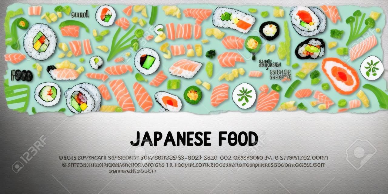 Cartão de visita para sushi. Menu de sushi, sushi bar.