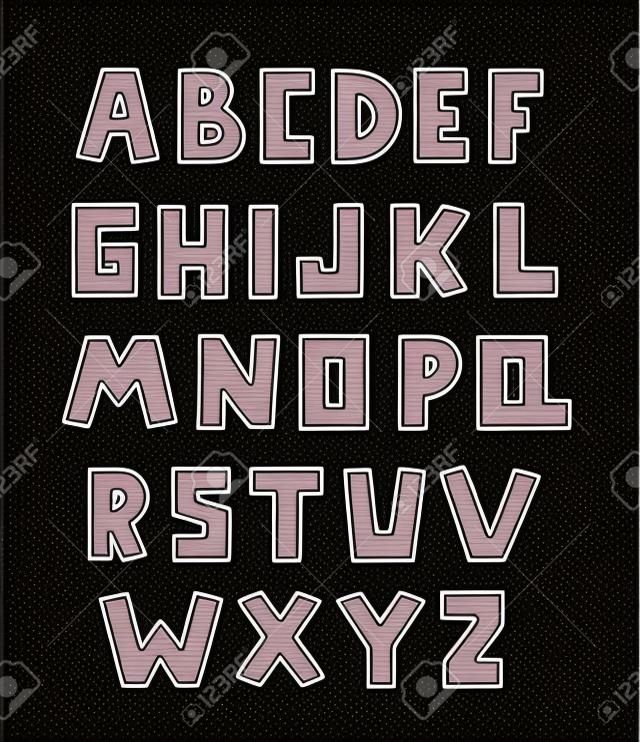 Alphabet doodle design, square shape. Upper case English letters. Bold font clip art, typography style. Hand drawn vector illustration. EPS 10