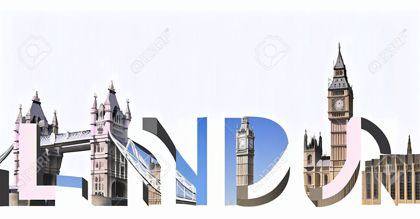 Texto London escrito con imágenes de puntos de referencia