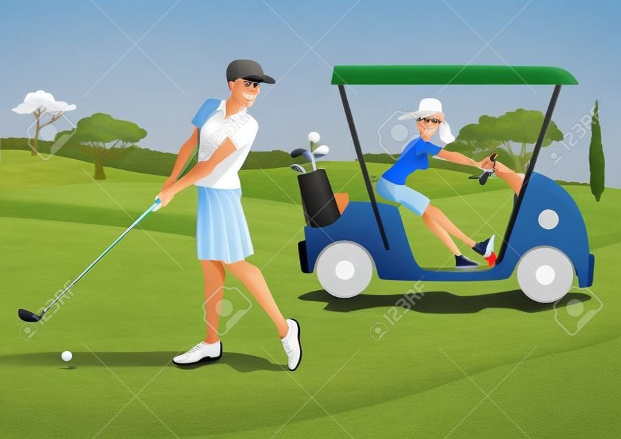 Casal jovem jogando golfe