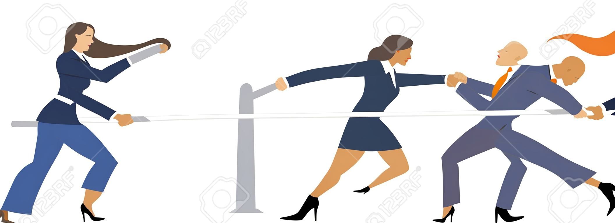 Geschäftsfrauen gegenüber Geschäftsleuten Tauziehen, EPS 8 Vektor-Illustration, keine Transparentfolien