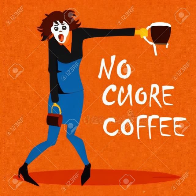 Mulher enfurecido com uma panela de café vazia e caneca, sofrendo de retirada de café ou overdose, EPS 8 ilustração vetorial