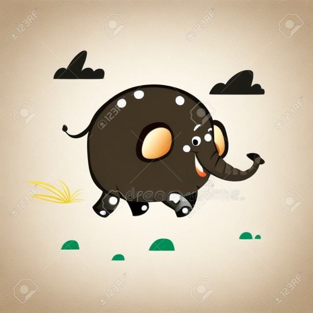 Cute childish cartoon little elephant walking in the savannah. Simple preschool design template. Best for cloth print and party designs. vector illustration.