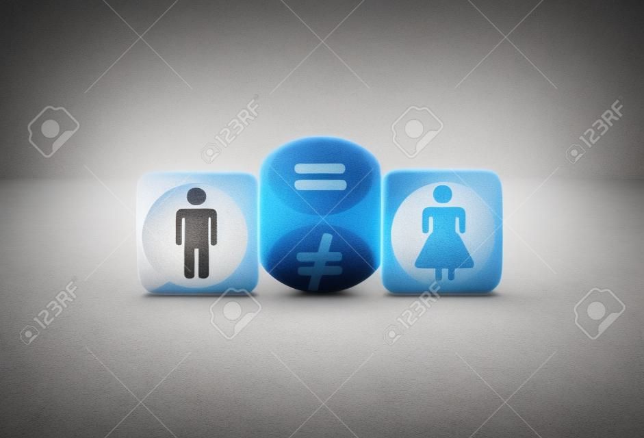 Flipping of unequal to equal sign between man and woman. Human and business right concept.