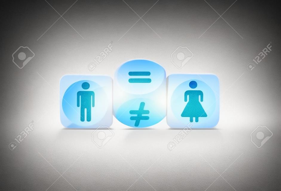 Flipping of unequal to equal sign between man and woman. Human and business right concept.