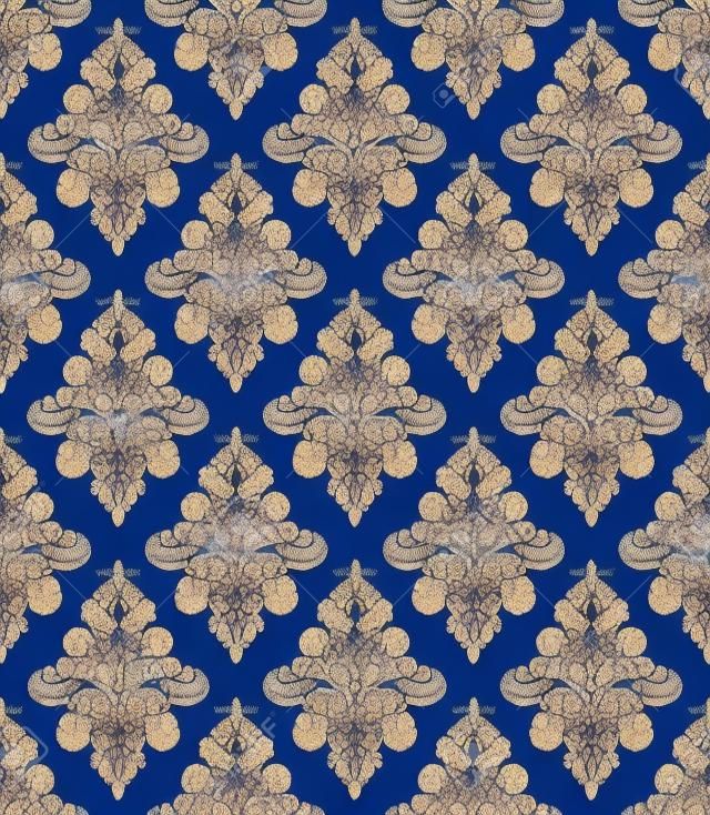 seamless pattern with classic floral ornament in blue and brown colors