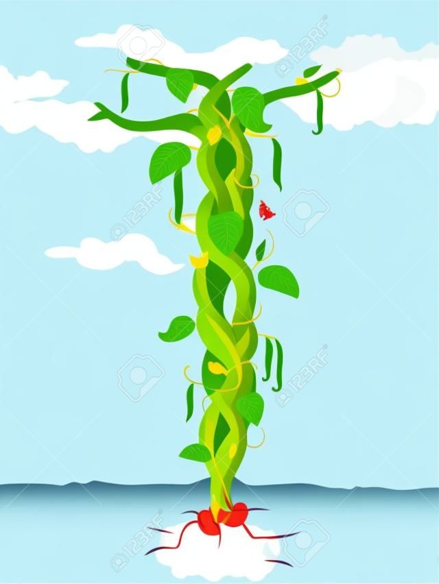 Ilustración vectorial de un tallo de frijol en el cuento de Jack y las habichuelas mágicas El concepto de crecimiento