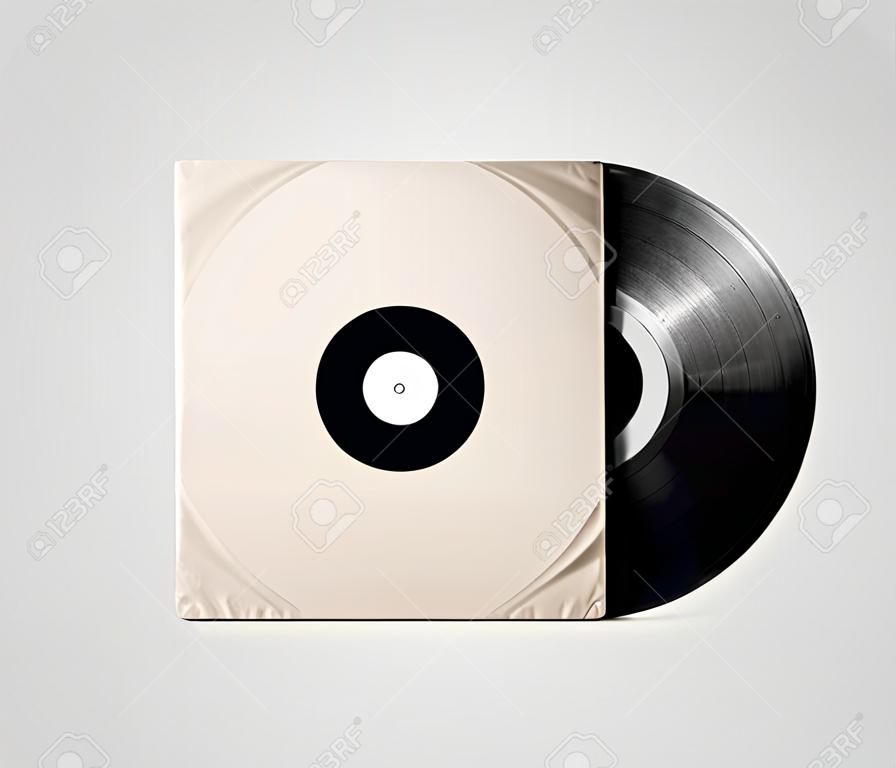 Blank vinyl album cover sleeve mockup, isolated. Gramophone music plate clear surface mock up. Paper sound shellac disc label template. Vintage old grunge cardboard vinyl disk package