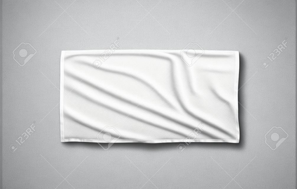 Mockup de toalha de praia macia branca preta. Limpar o limpador desdobrado mock up deitado no chão. Shaggy banho de pele texturizado jack-towel vista superior. Modelo de sobreposição de cozinha de pano doméstico pronto para impressão..