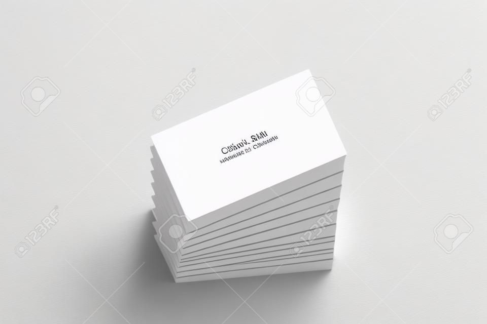 Blank white calling business cards stack mockup, no gravity, 3d rendering. Empty bussiness papers mock up. Clear namecard pile template. Visiting papersheet for for company name, phone number, email address.