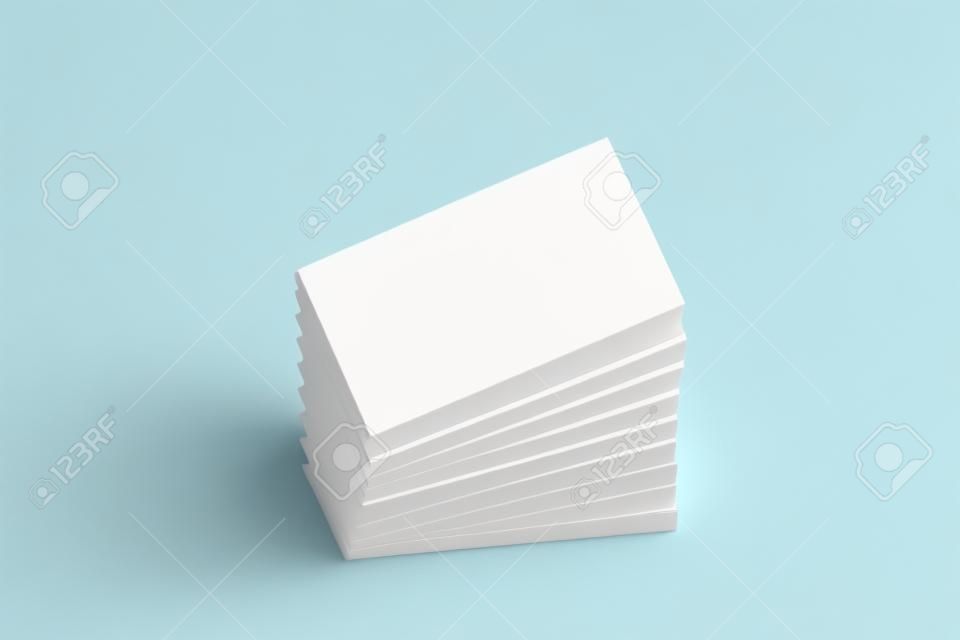 Blank white calling business cards stack mockup, no gravity, 3d rendering. Empty bussiness papers mock up. Clear namecard pile template. Visiting papersheet for for company name, phone number, email address.