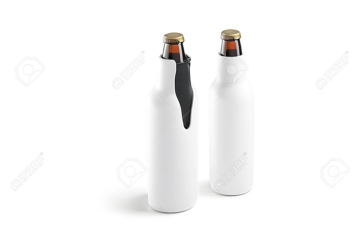 Blank White Collapsible Beer Bottle Koozie Mockup Front Nad Back