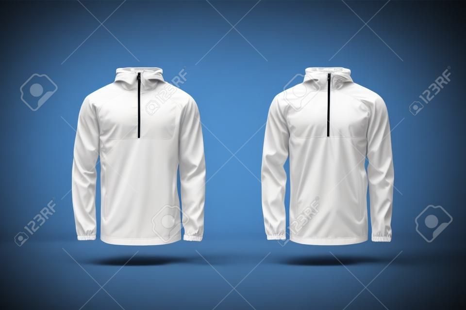 Blank black and white windbreaker mockup, front view