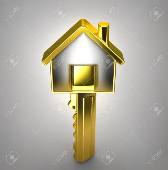 金鑰匙被隔絕在一個白色。三維圖