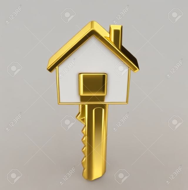 golden key isolated on a white. 3d illustration