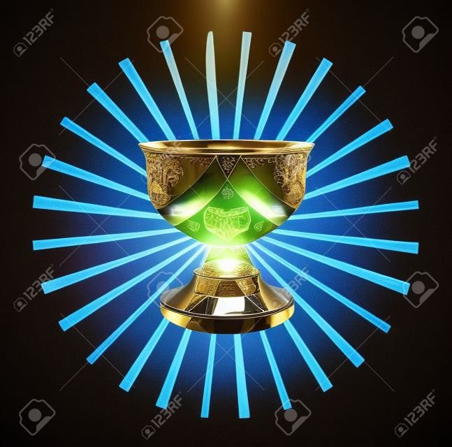 Legendary bowl Holy Grail in an environment of solar beams 