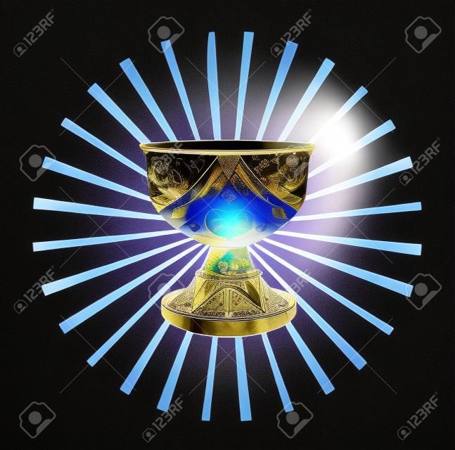 Legendary bowl Holy Grail in an environment of solar beams 
