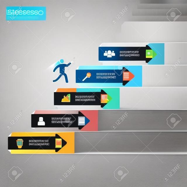 Infographics iş merdiven basamağı başarı vektör tasarım şablonu