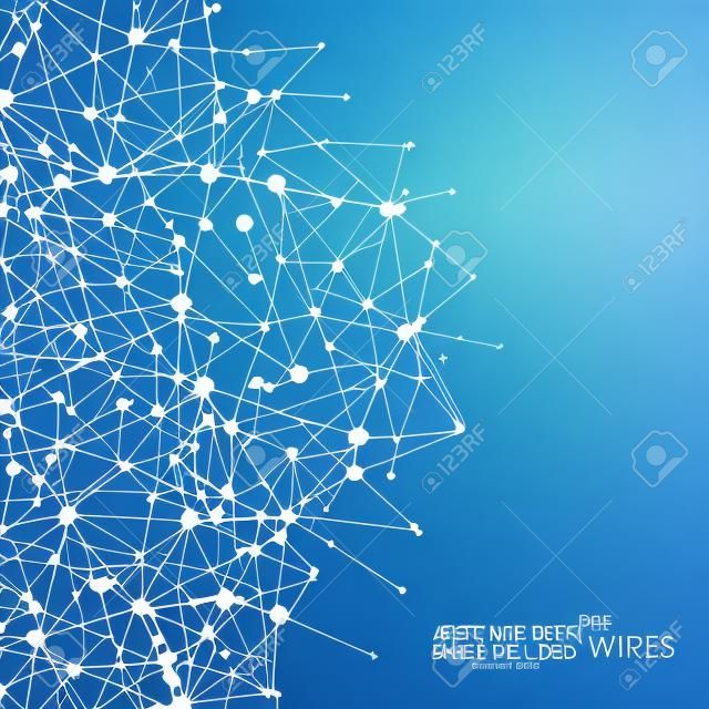 Abstract blue wireframe mesh polygonal background with connected lines and dots