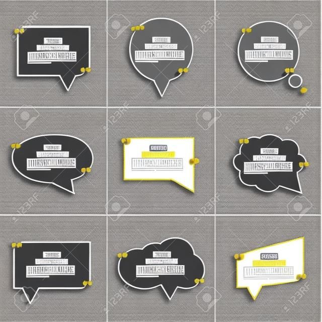 Quote speech bubble vector design template. Circle business card template, paper sheet, information, text. Print design.   Short quotes in quotation marks.