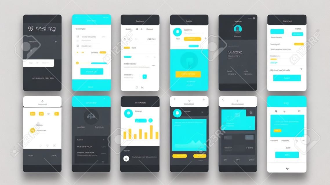 Set van UI, UX, GUI schermen Banking app platte ontwerp template voor mobiele apps, responsieve website wireframes.