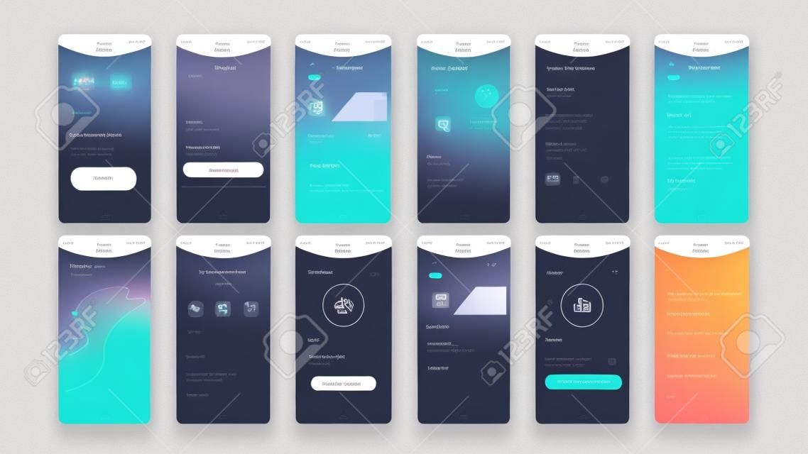 Set of UI, UX, GUI screens Fitness app flat design template for mobile apps, responsive website wireframes.