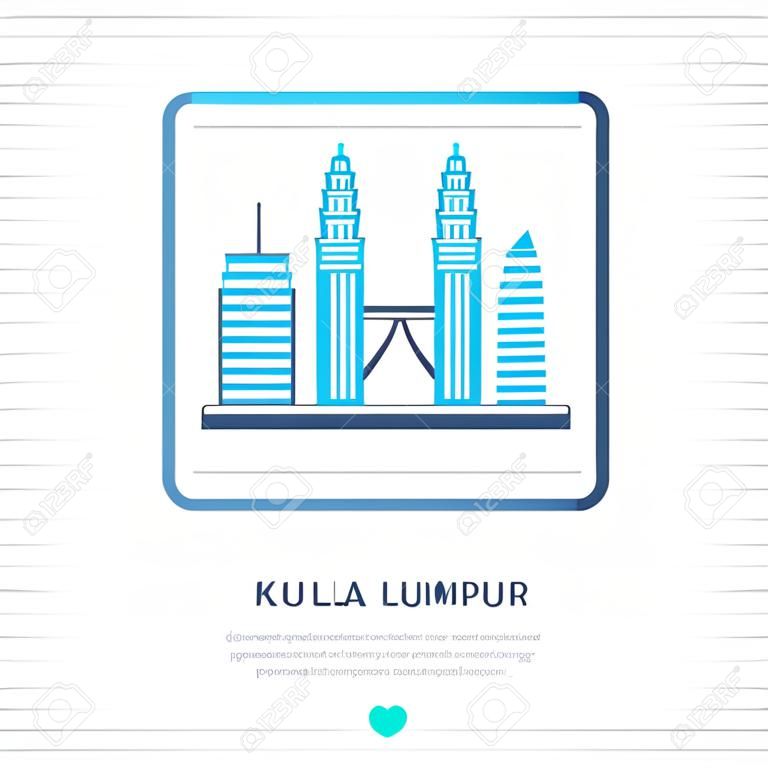 Hito moderno icono de línea fina de Kuala Lumpur. Ilustración vectorial