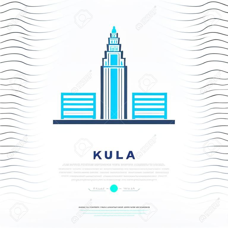 Hito moderno icono de línea fina de Kuala Lumpur. Ilustración vectorial