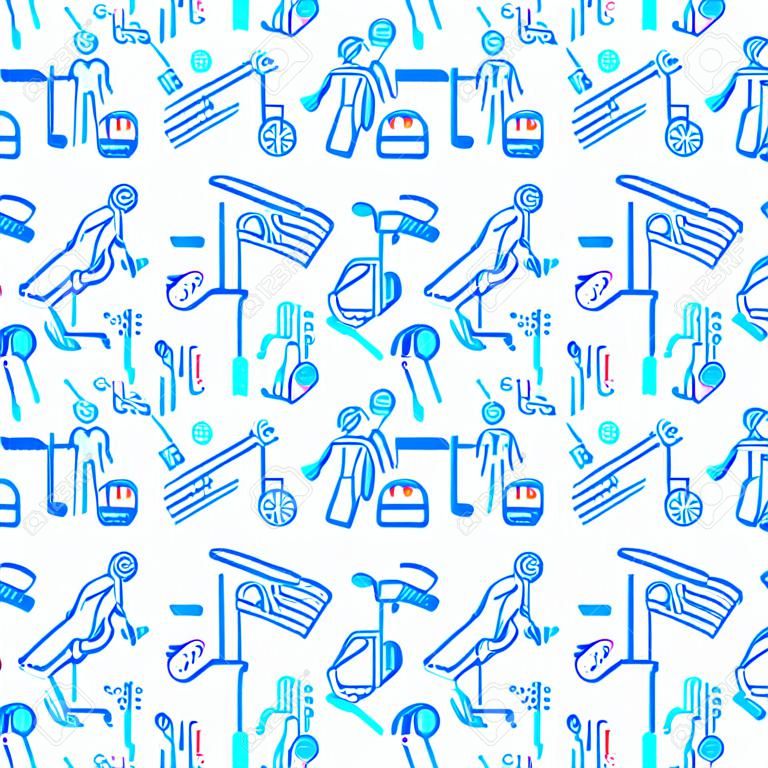 Physiotherapy seamless pattern with thin line icons: rehabilitation, physiotherapist, acupuncture, massage, go-carts, vertebrae; x-ray, trauma, crutches, wheelchair. Vector illustration.